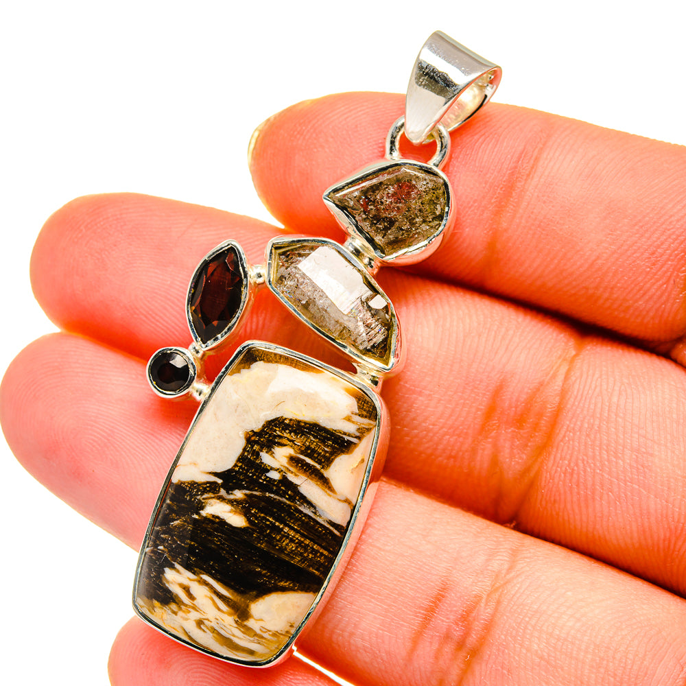Peanut Wood Jasper, Herkimer Diamond, Smoky Quartz Pendants handcrafted by Anasilvercos - PD14160