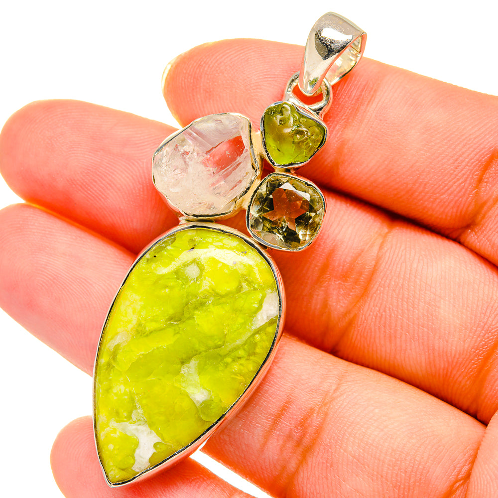 African Green Opal, Rainbow Moonstone, Green Amethyst, Peridot Pendants handcrafted by Anasilvercos - PD14163