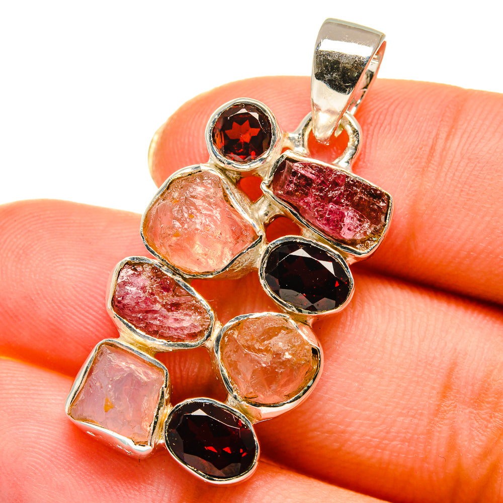 Rose Quartz, Pink Tourmaline, Garnet Pendants handcrafted by Anasilvercos - PD14176
