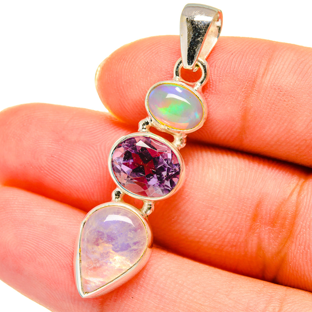 Rainbow Moonstone, Ethiopian Opal, Amethyst Pendants handcrafted by Anasilvercos - PD14180