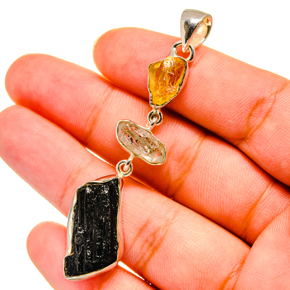 Tektite, Citrine, Herkimer Diamond Pendants handcrafted by Anasilvercos - PD14191
