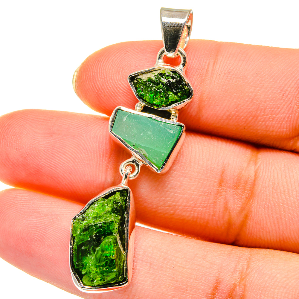 Chrome Diopside, Aqua Chalcedony Pendants handcrafted by Anasilvercos - PD14193