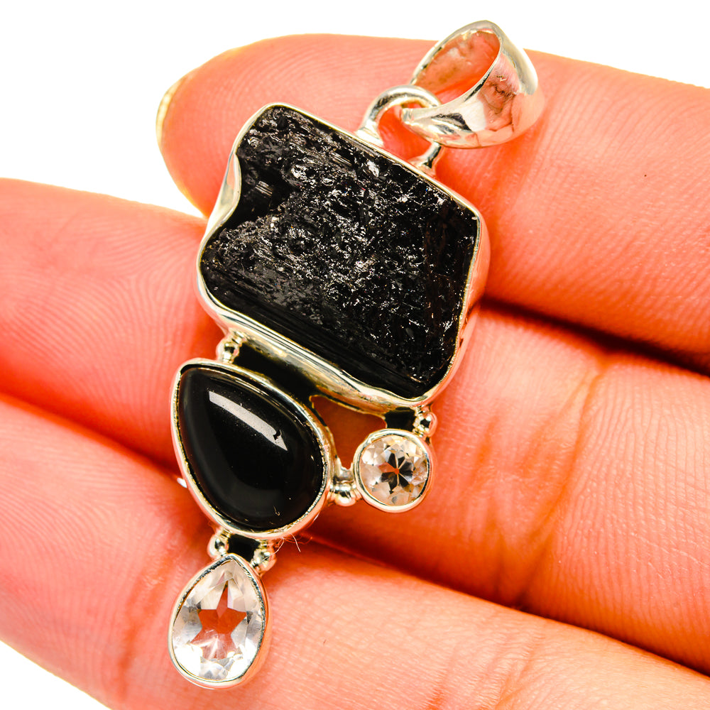Black Tourmaline, Black Onyx, White Quartz Pendants handcrafted by Anasilvercos - PD14201