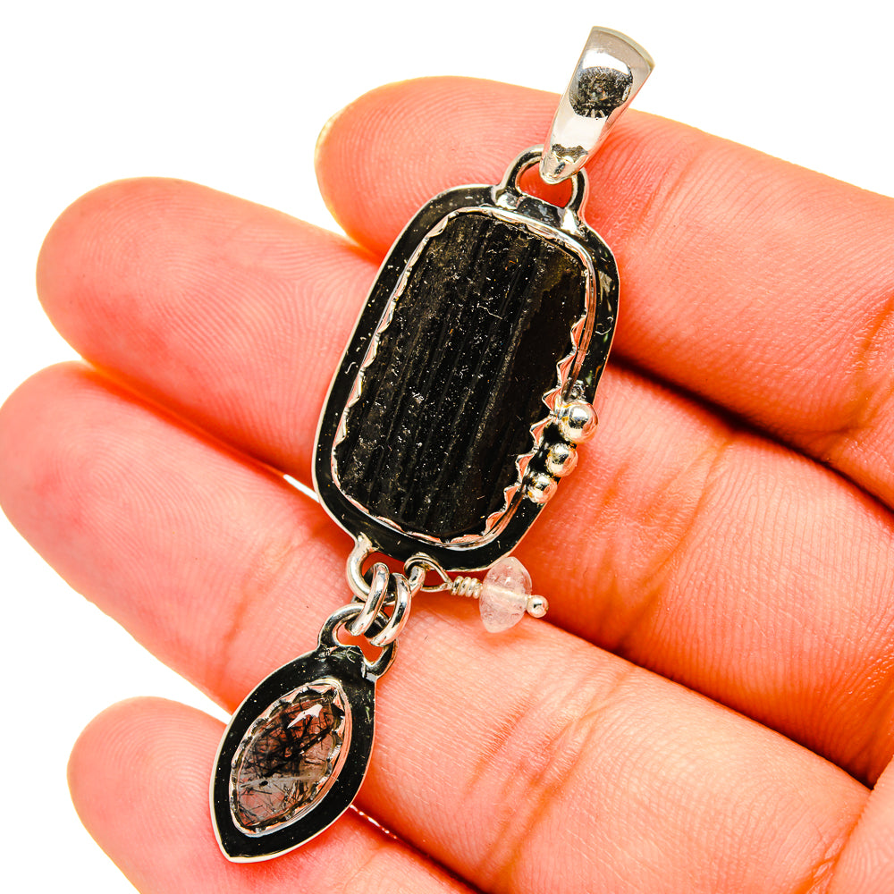 Tektite, Tourmalinated Quartz Pendants handcrafted by Anasilvercos - PD14203