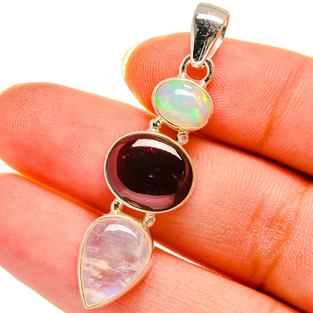 Rainbow Moonstone, Garnet, Ethiopian Opal Pendants handcrafted by Anasilvercos - PD14223