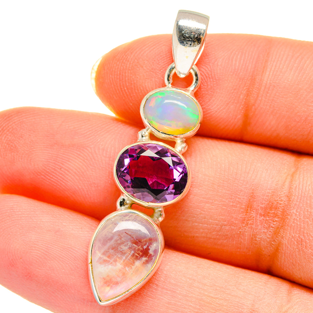 Rainbow Moonstone, Amethyst, Ethiopian Opal Pendants handcrafted by Anasilvercos - PD14224
