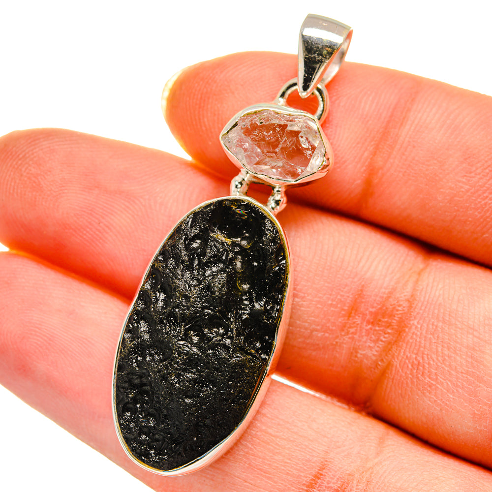 Tektite, Herkimer Diamond Pendants handcrafted by Anasilvercos - PD14225