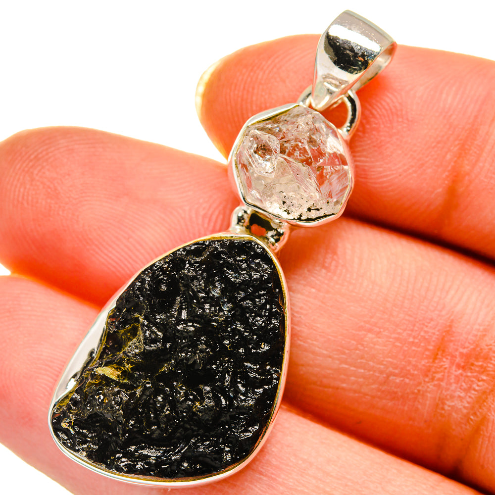 Tektite, Herkimer Diamond Pendants handcrafted by Anasilvercos - PD14226