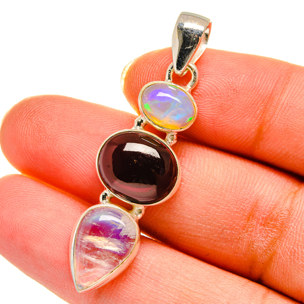 Rainbow Moonstone, Garnet, Ethiopian Opal Pendants handcrafted by Anasilvercos - PD14240
