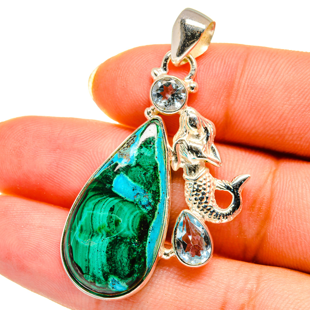 Malachite In Chrysocolla Pendants handcrafted by Anasilvercos - PD14473