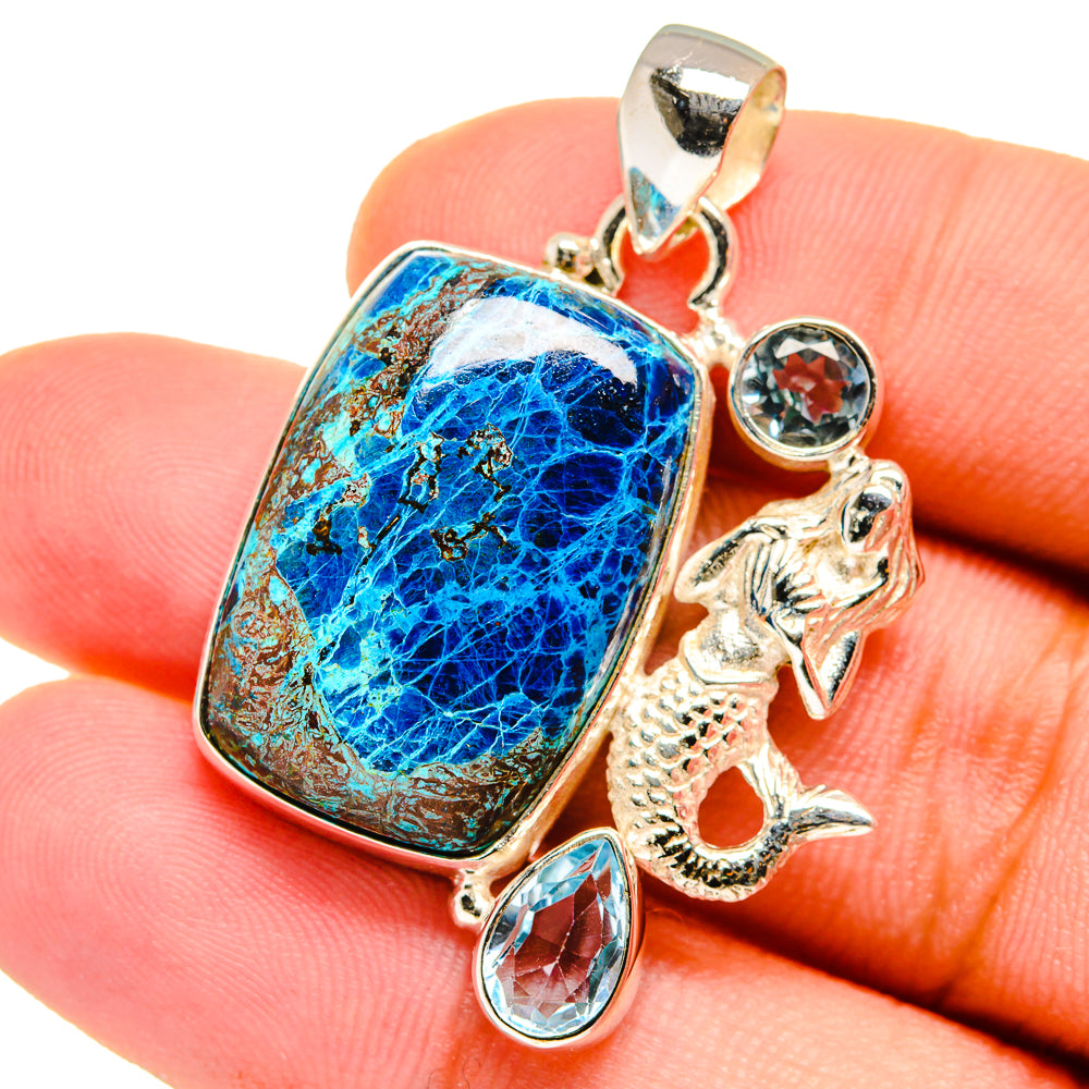 Shattuckite, Blue Topaz Pendants handcrafted by Anasilvercos - PD14658