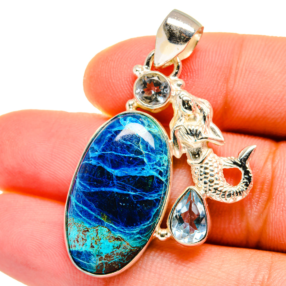 Shattuckite, Blue Topaz Pendants handcrafted by Anasilvercos - PD14659