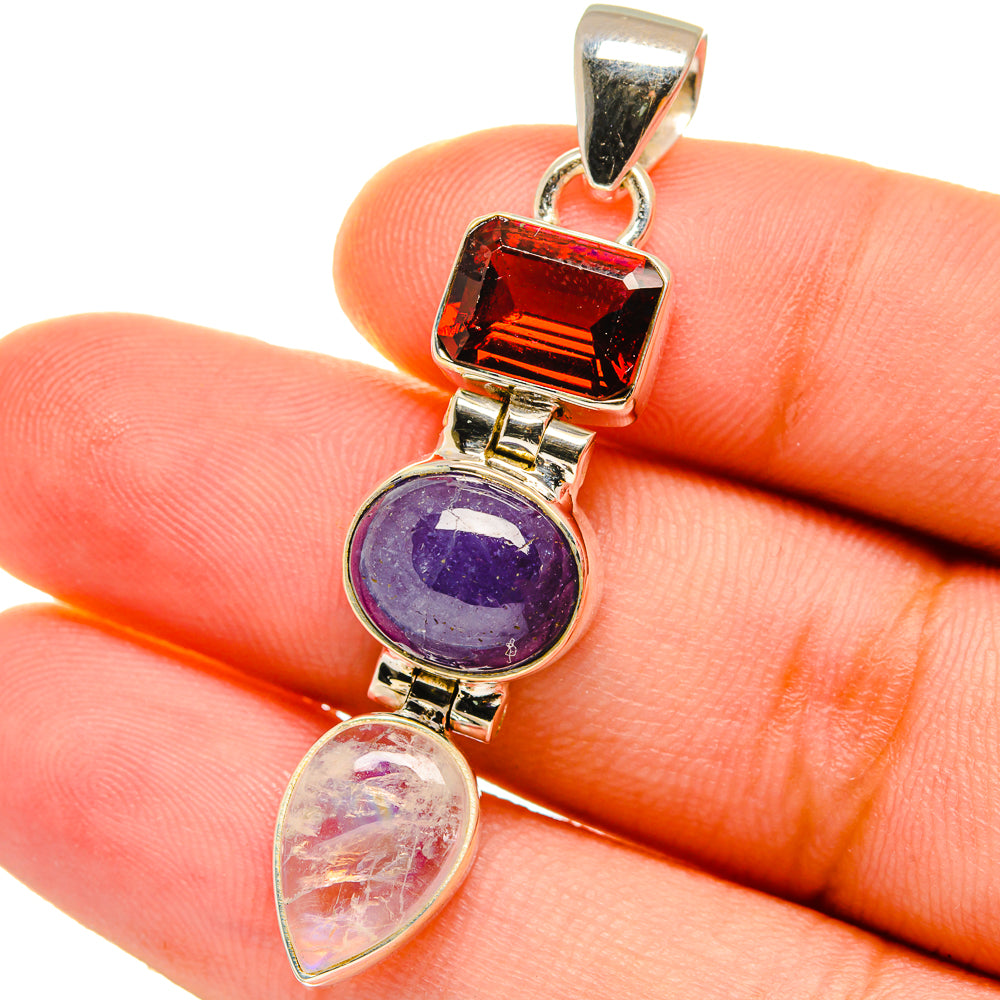 Rainbow Moonstone, Tanzanite, Garnet Pendants handcrafted by Anasilvercos - PD14733