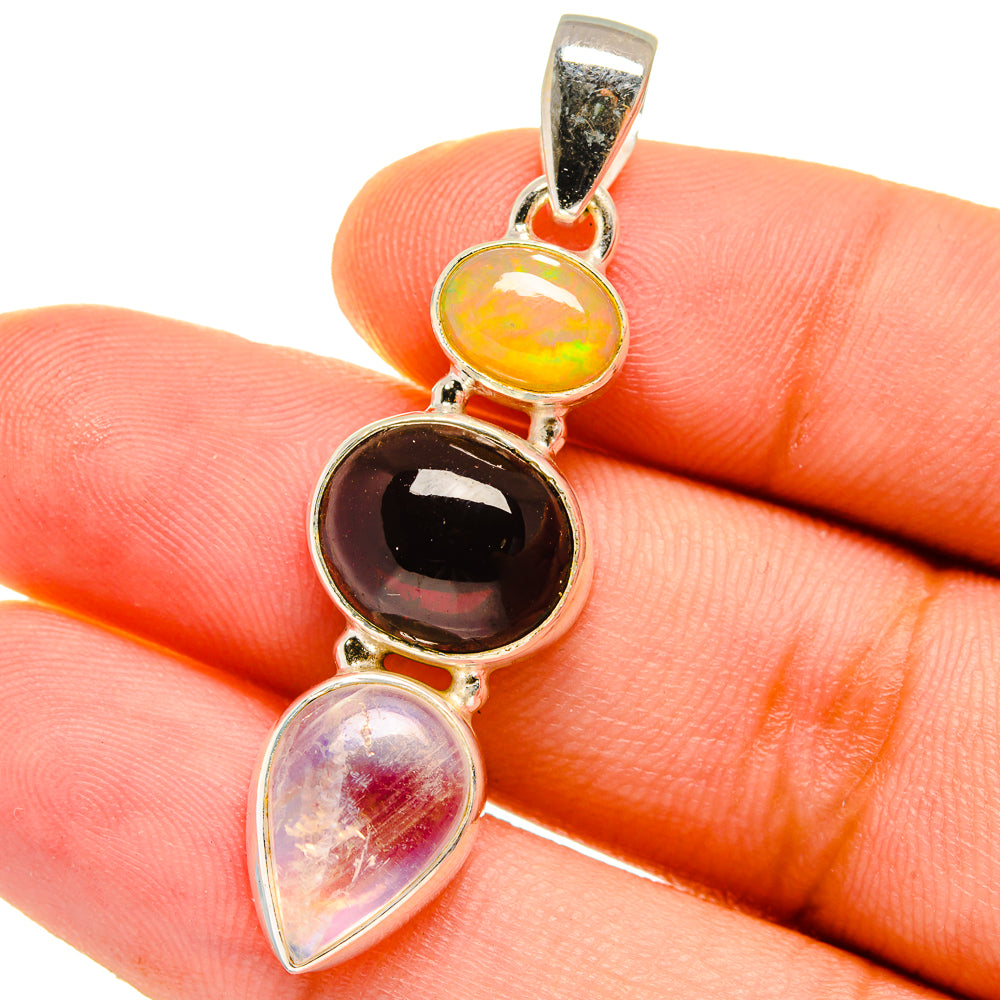 Garnet, Rainbow Moonstone, Ethiopian Opal Pendants handcrafted by Anasilvercos - PD14734