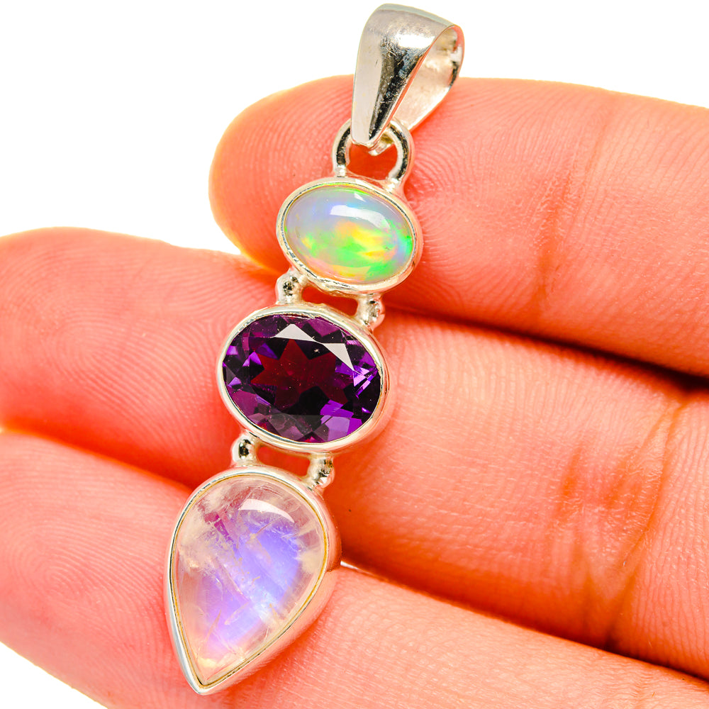 Rainbow Moonstone, Amethyst, Ethiopian Opal Pendants handcrafted by Anasilvercos - PD14735