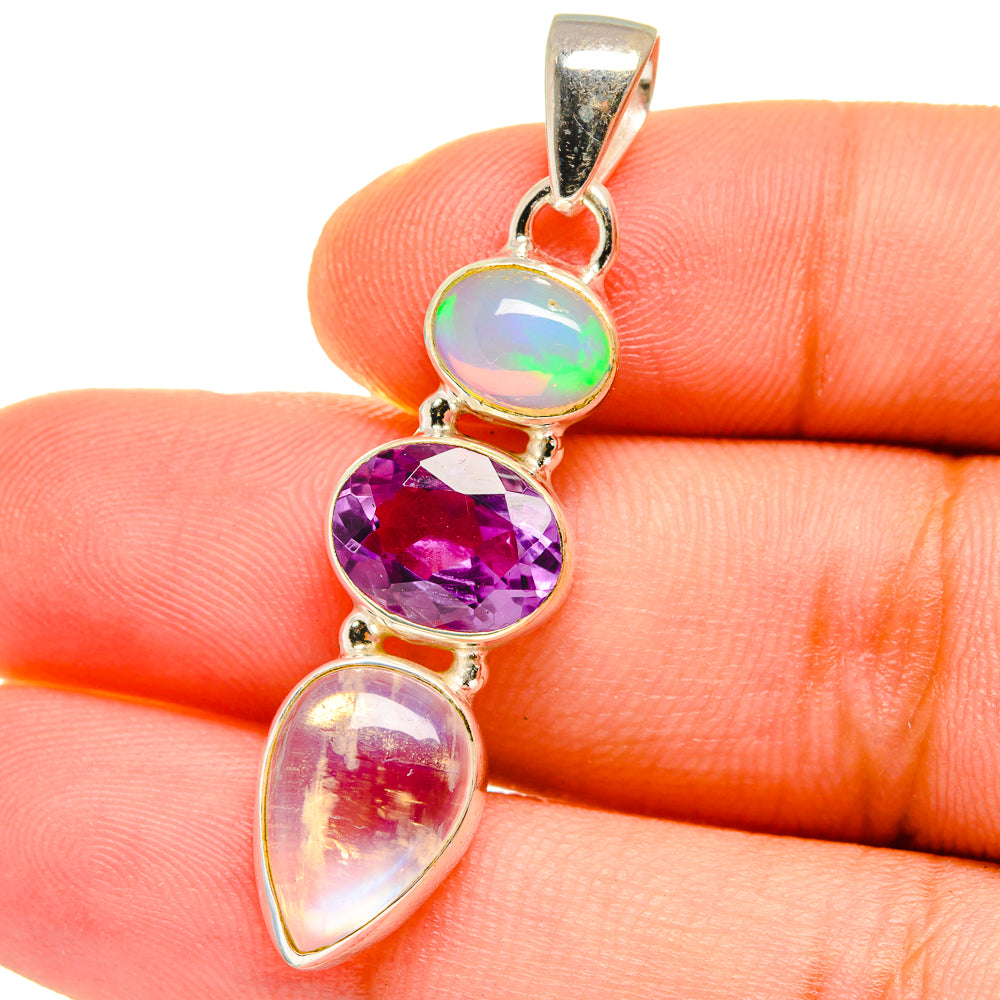 Rainbow Moonstone, Amethyst, Ethiopian Opal Pendants handcrafted by Anasilvercos - PD14737