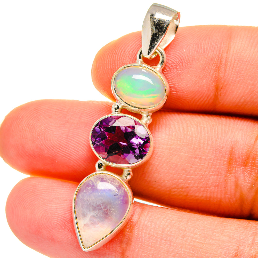 Rainbow Moonstone, Amethyst, Ethiopian Opal Pendants handcrafted by Anasilvercos - PD14738