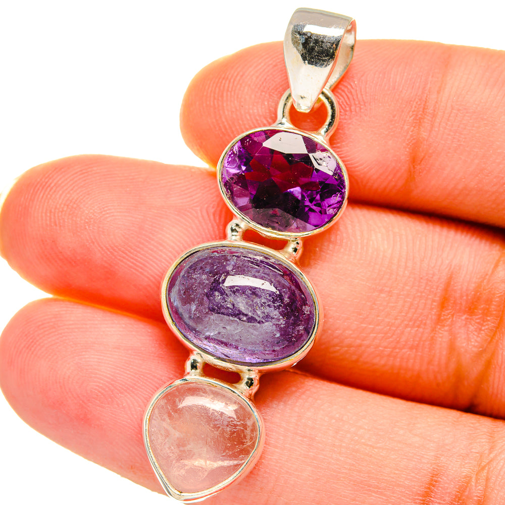 Rainbow Moonstone, Amethyst, Tanzanite Pendants handcrafted by Anasilvercos - PD14739