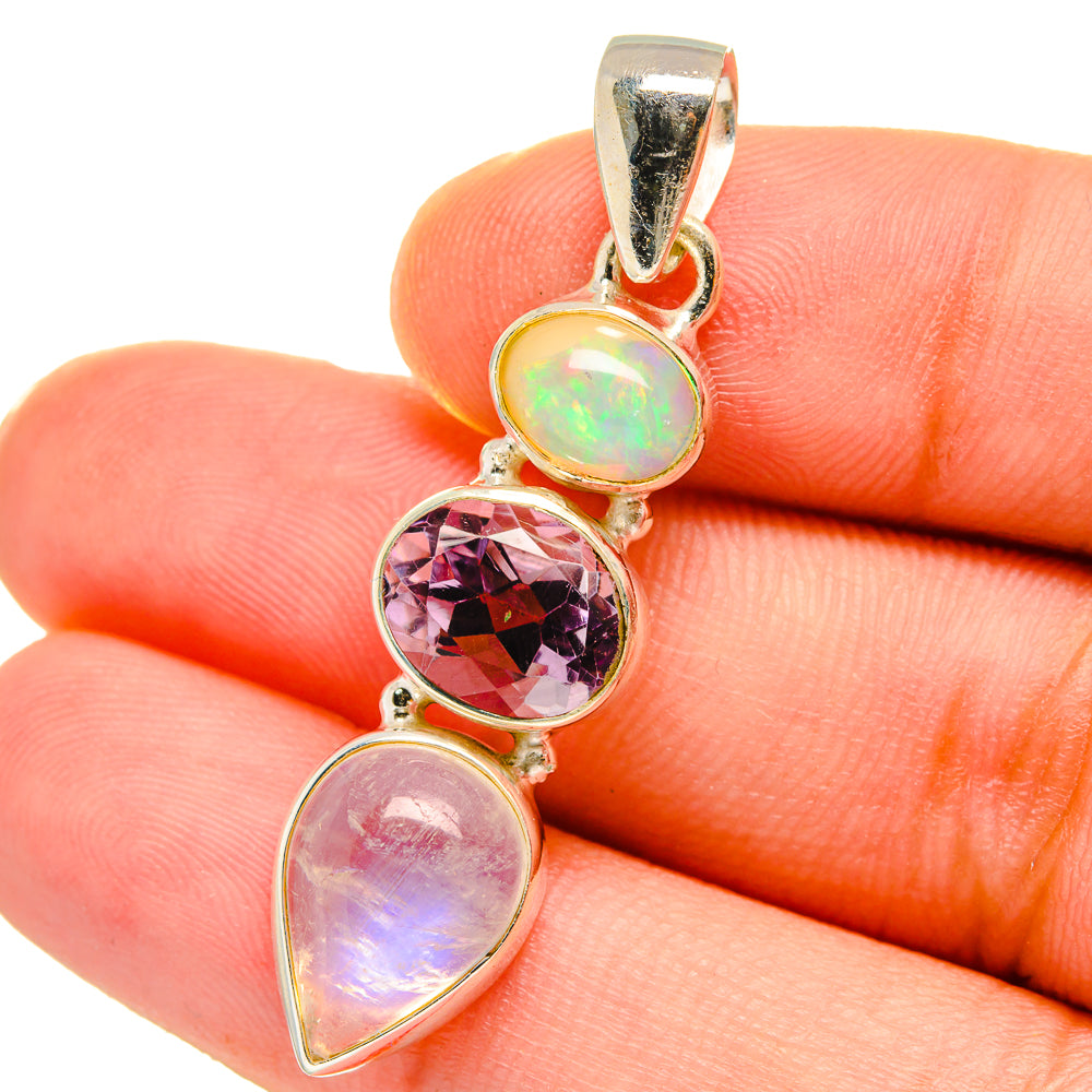Rainbow Moonstone, Amethyst, Ethiopian Opal Pendants handcrafted by Anasilvercos - PD14740
