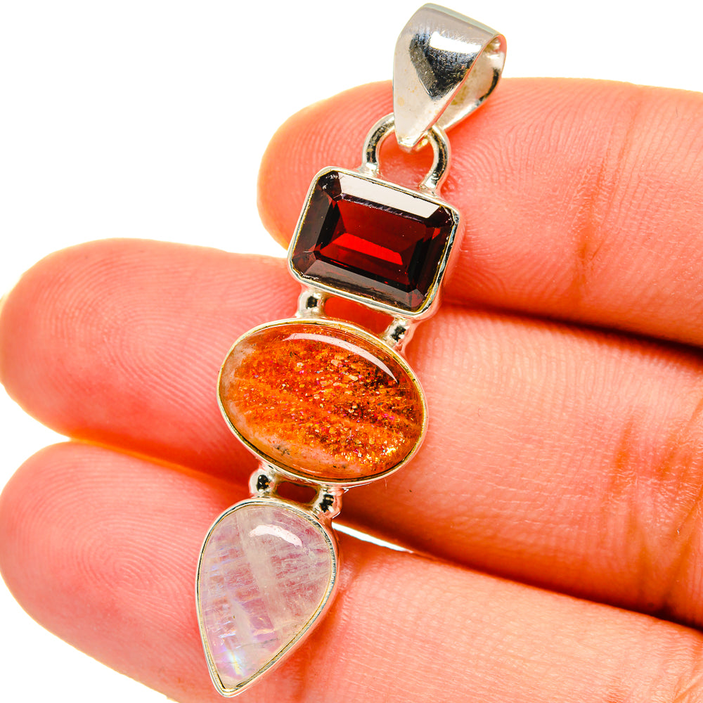 Rainbow Moonstone, Sunstone, Garnet Pendants handcrafted by Anasilvercos - PD14742
