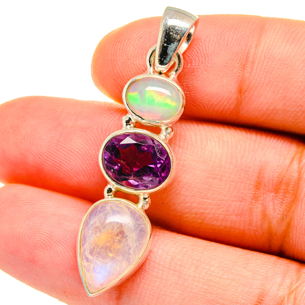 Rainbow Moonstone, Amethyst, Ethiopian Opal Pendants handcrafted by Anasilvercos - PD14743