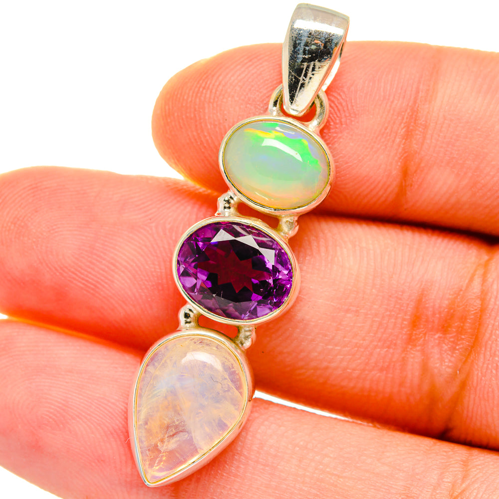 Rainbow Moonstone, Amethyst, Ethiopian Opal Pendants handcrafted by Anasilvercos - PD14744