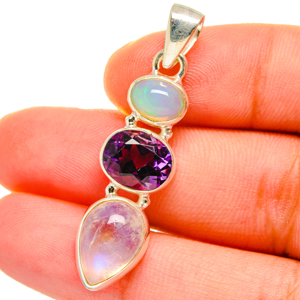 Rainbow Moonstone, Amethyst, Ethiopian Opal Pendants handcrafted by Anasilvercos - PD14745