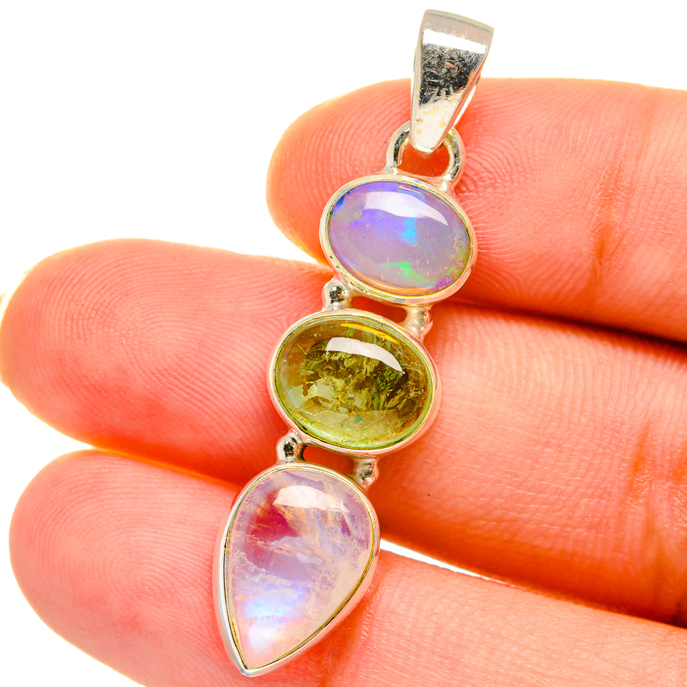 Rainbow Moonstone, Green Tourmaline, Ethiopian Opal Pendants handcrafted by Anasilvercos - PD14747