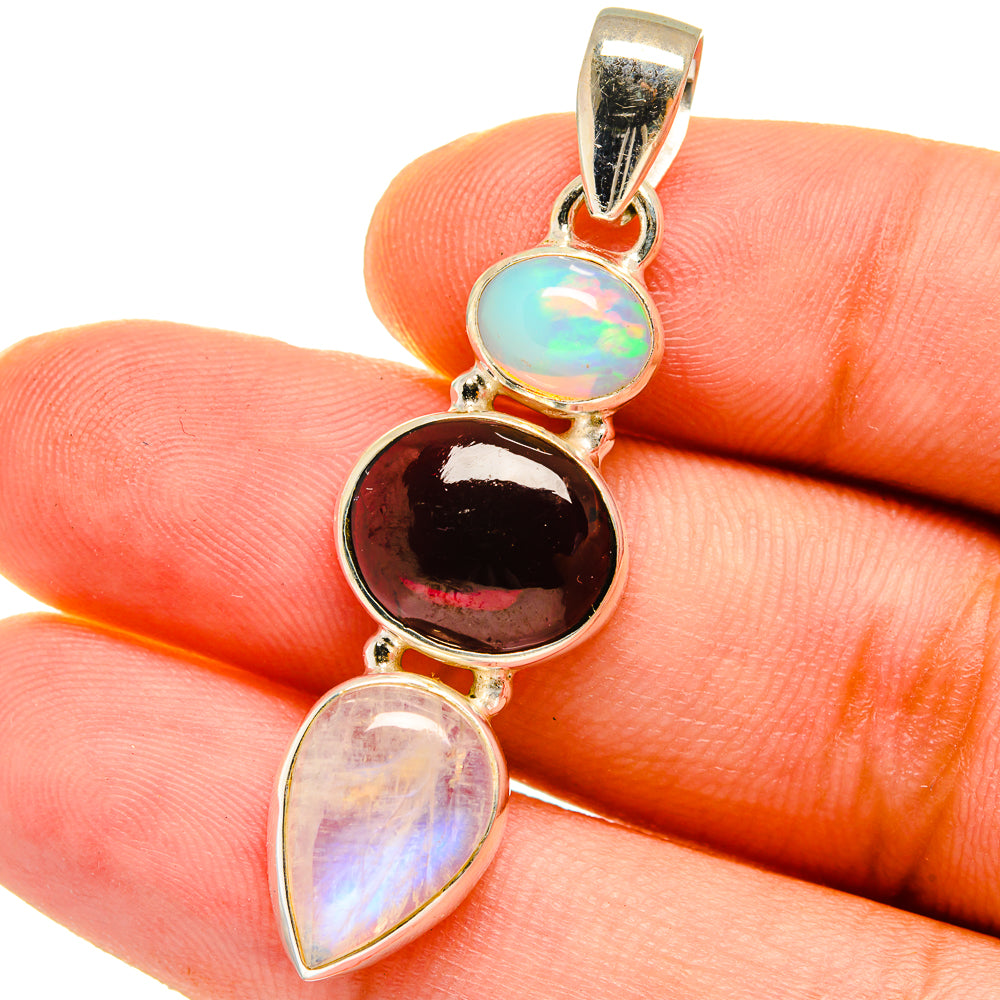 Rainbow Moonstone, Garnet, Ethiopian Opal Pendants handcrafted by Anasilvercos - PD14749