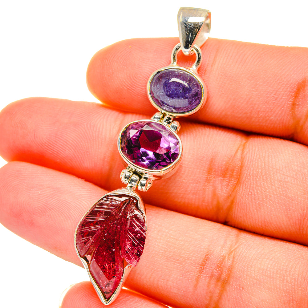 Pink Agate, Amethyst, Tanzanite Pendants handcrafted by Anasilvercos - PD14750