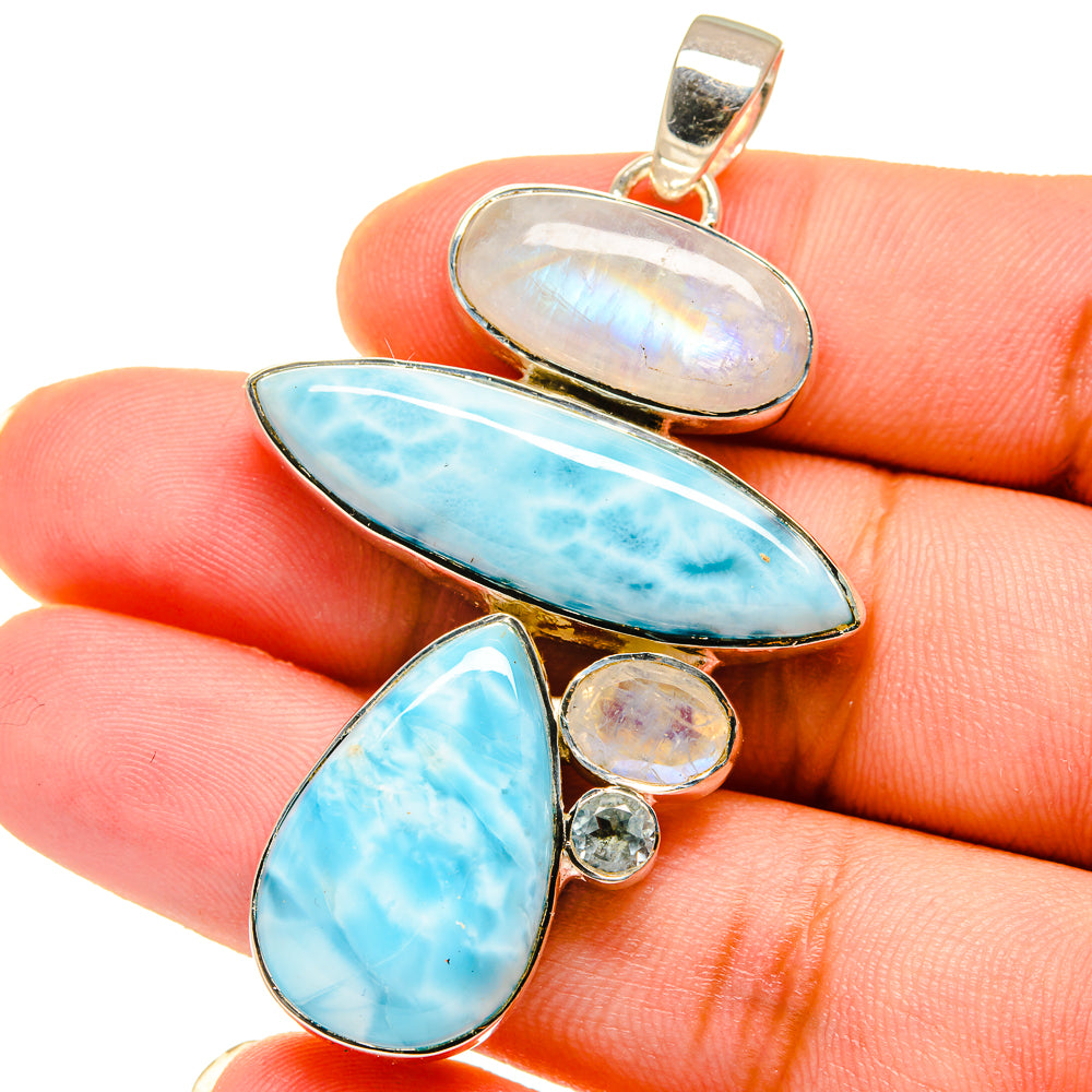 Larimar, Rainbow Moonstone, Blue Topaz Pendants handcrafted by Anasilvercos - PD14754