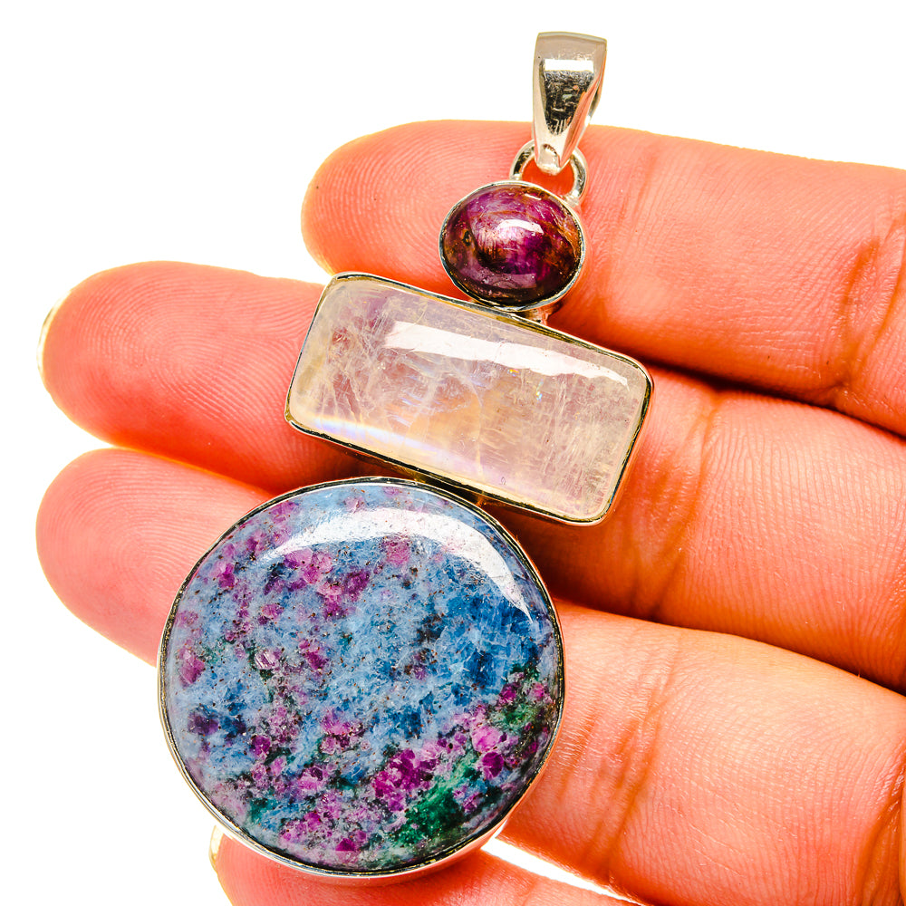 Ruby Fuchsite, Rainbow Moonstone, Star Ruby Pendants handcrafted by Anasilvercos - PD14795