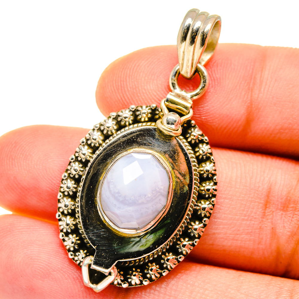 Blue Lace Agate Pendants handcrafted by Anasilvercos - PD14809