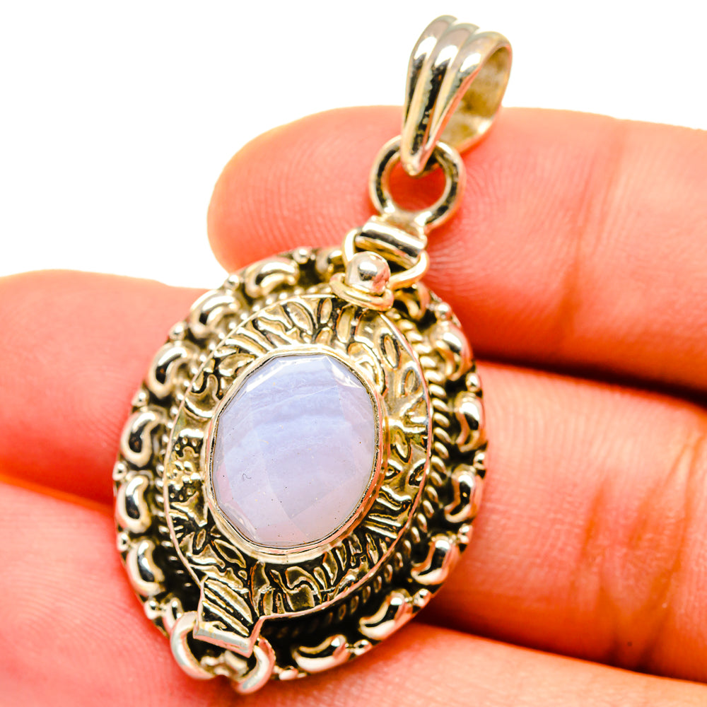 Blue Lace Agate Pendants handcrafted by Anasilvercos - PD14814