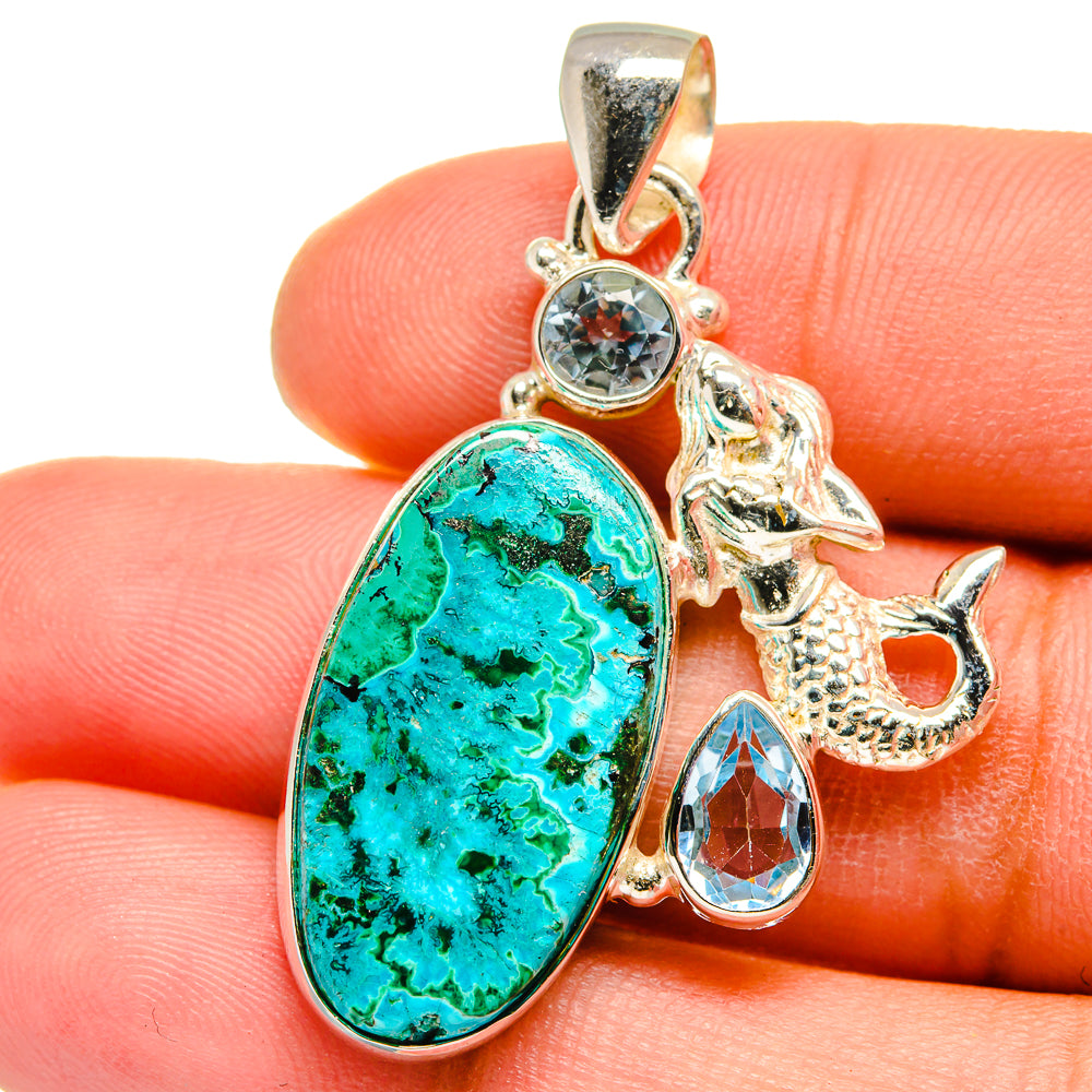 Chrysocolla In Malachite Pendants handcrafted by Anasilvercos - PD15141