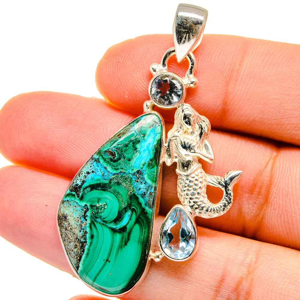 Malachite In Chrysocolla Pendants handcrafted by Anasilvercos - PD15288