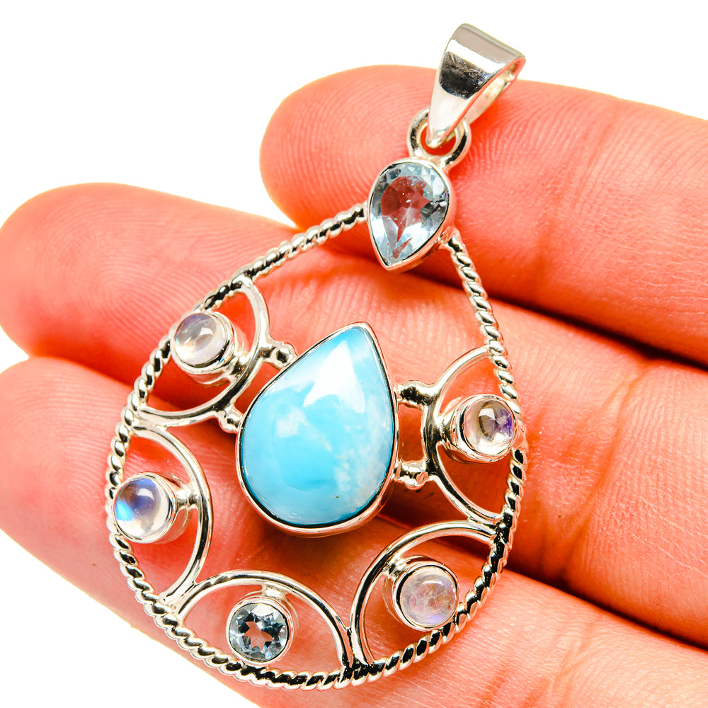Larimar, Blue Topaz Pendants handcrafted by Anasilvercos - PD15342