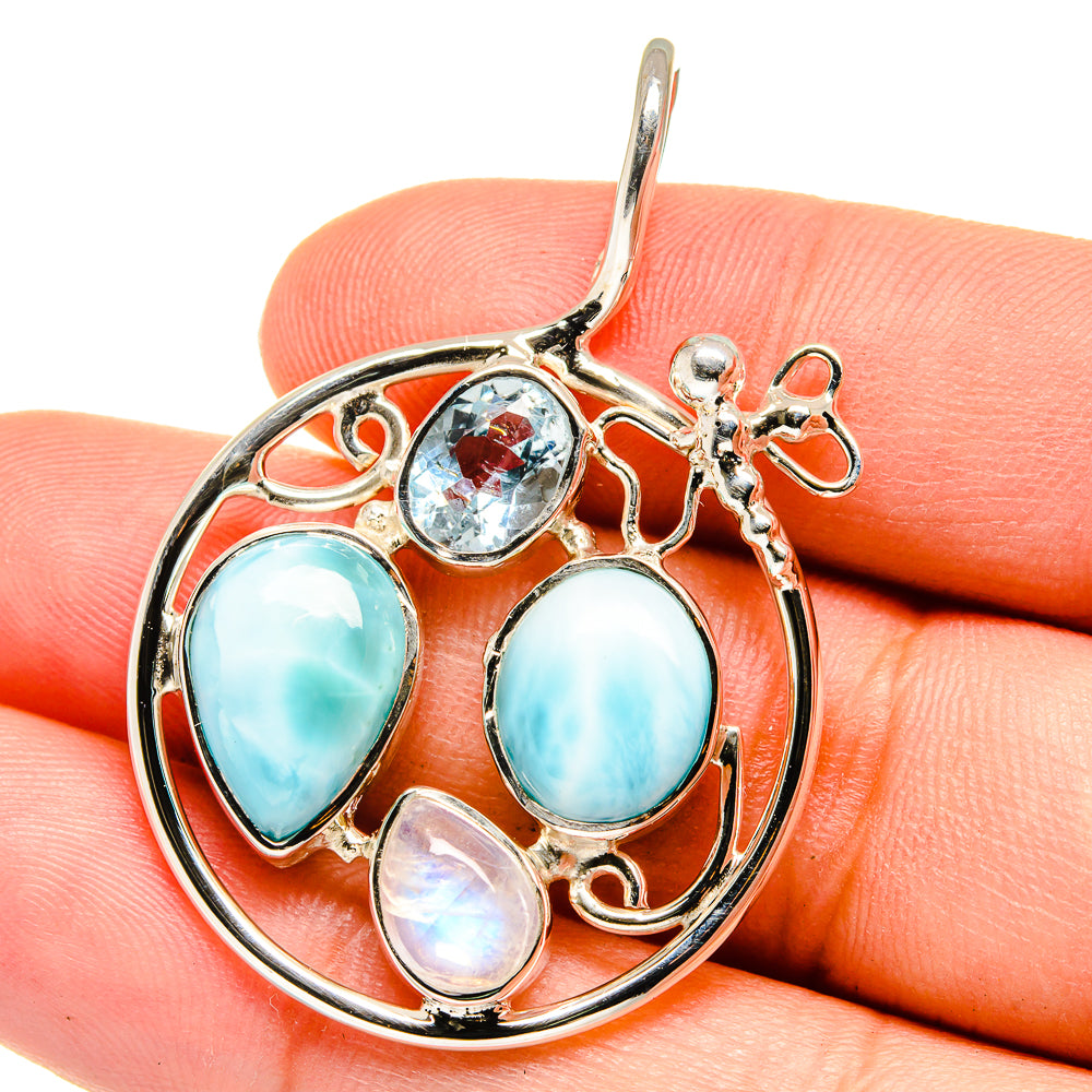 Larimar, Blue Topaz, Rainbow Moonstone Pendants handcrafted by Anasilvercos - PD15346