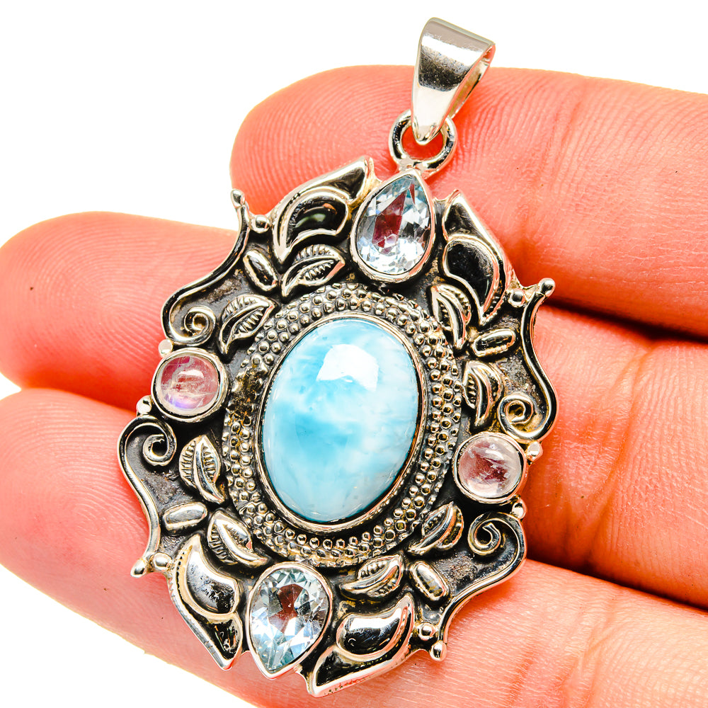 Larimar, Blue Topaz, Rainbow Moonstone Pendants handcrafted by Anasilvercos - PD15349