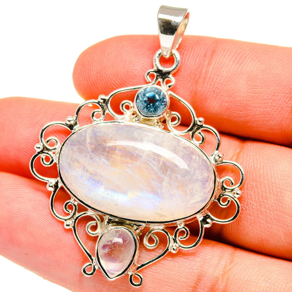 Rainbow Moonstone, Blue Topaz Pendants handcrafted by Anasilvercos - PD15350