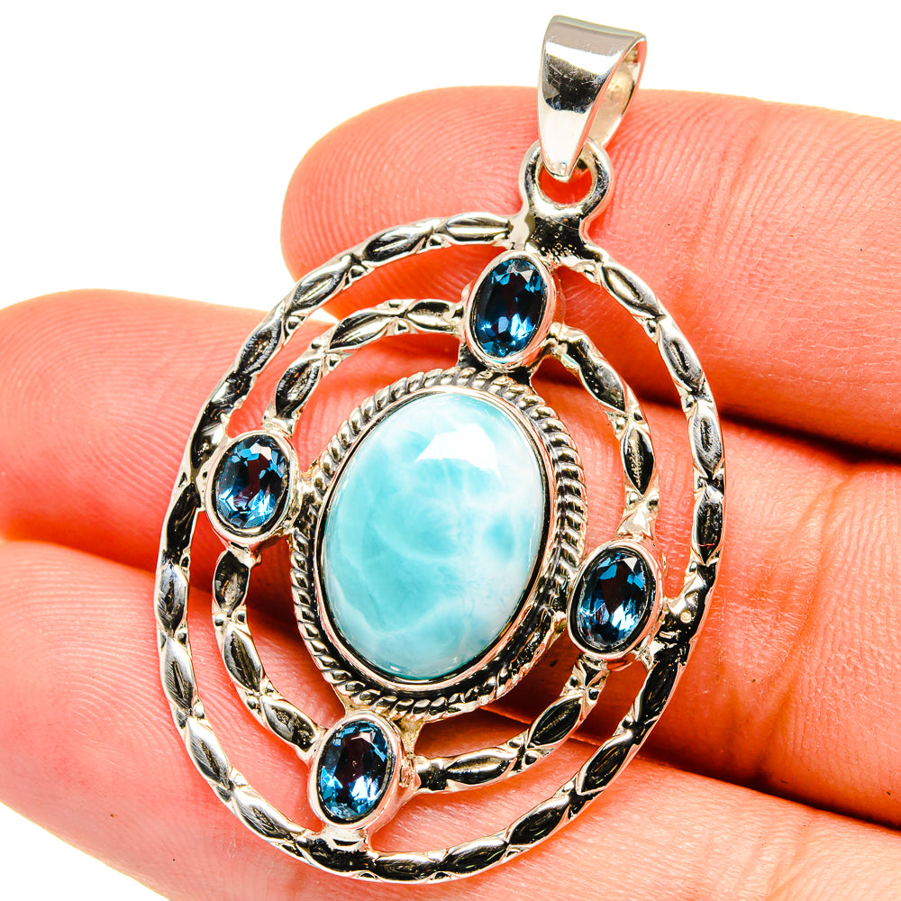 Larimar, Blue Topaz Pendants handcrafted by Anasilvercos - PD15352