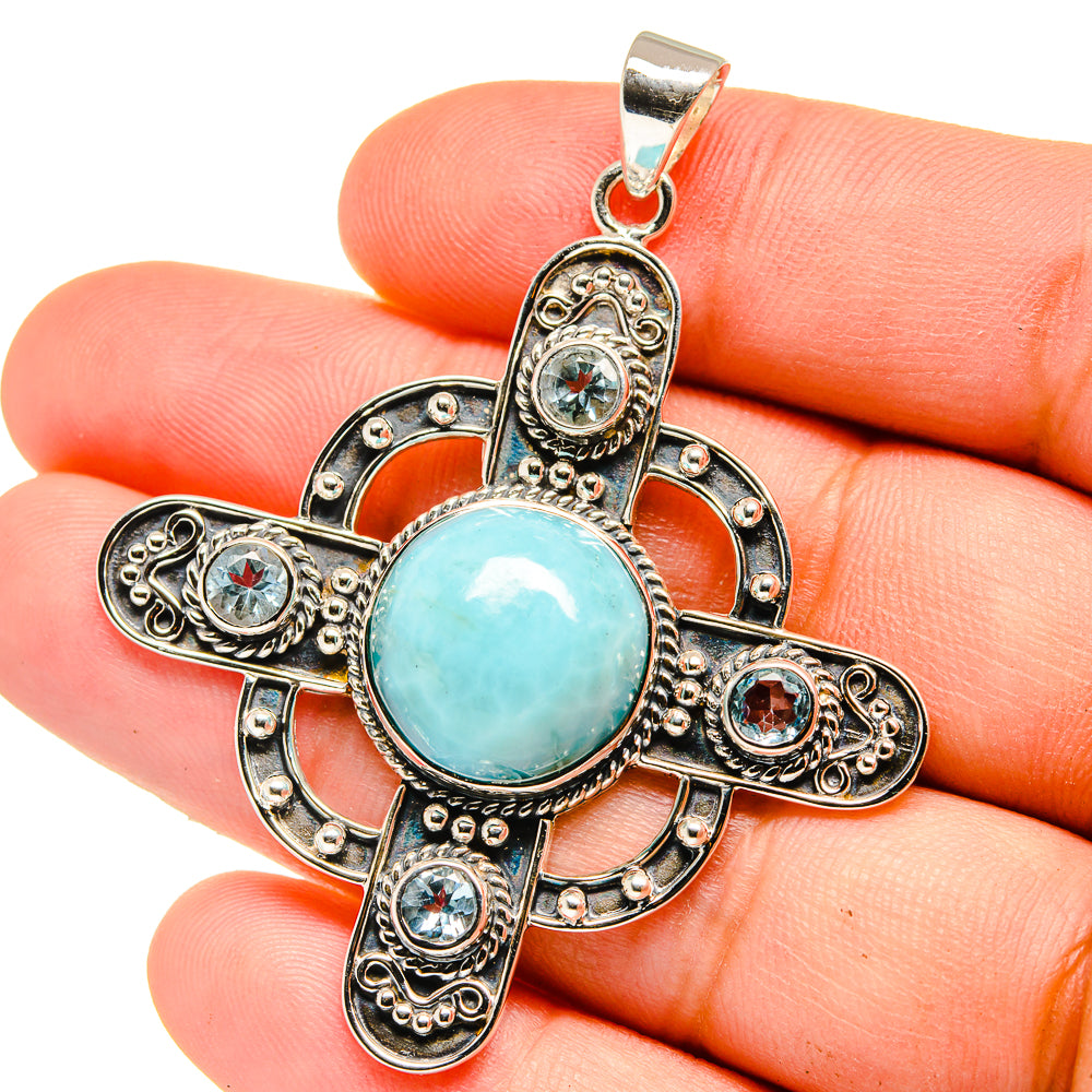 Larimar, Blue Topaz Pendants handcrafted by Anasilvercos - PD15354