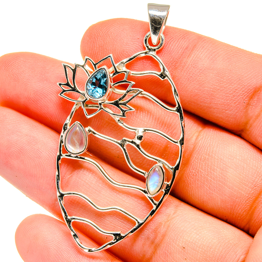 Blue Topaz, Rainbow Moonstone Pendants handcrafted by Anasilvercos - PD15356