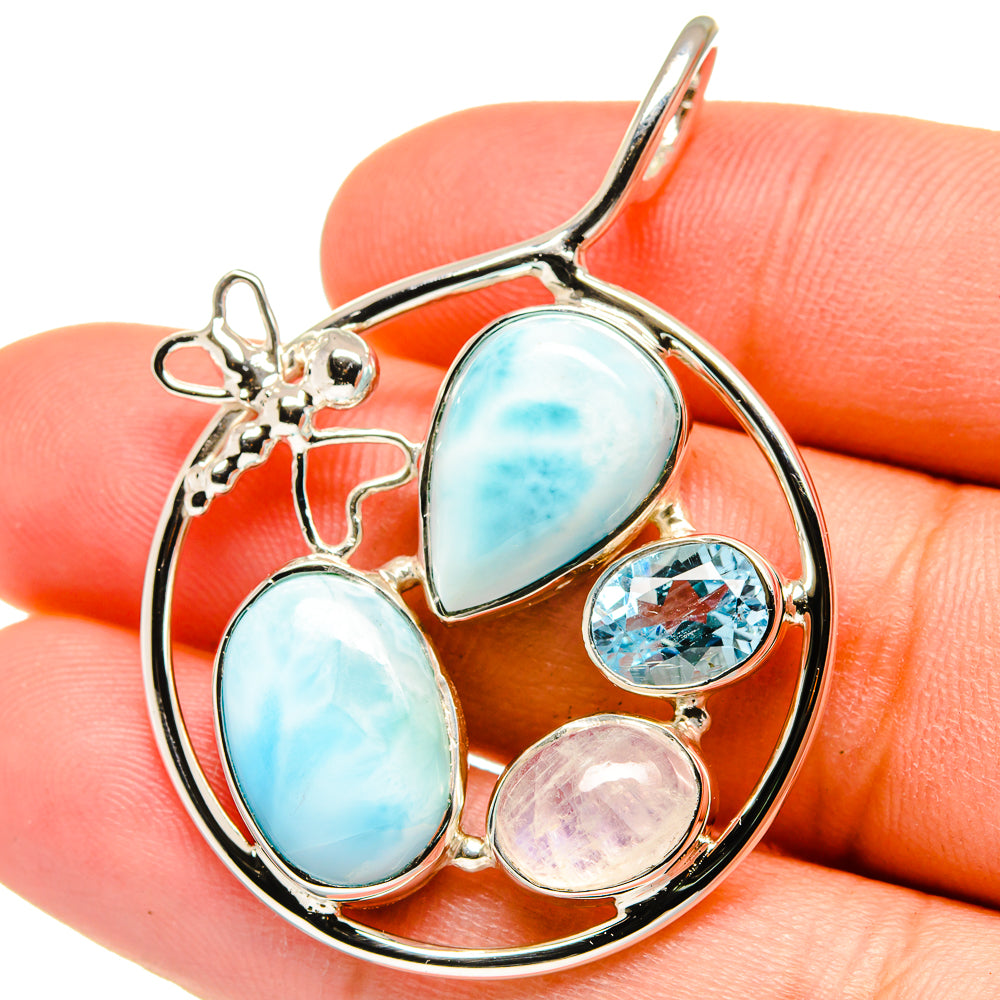 Larimar, Rainbow Moonstone, Blue Topaz Pendants handcrafted by Anasilvercos - PD15357