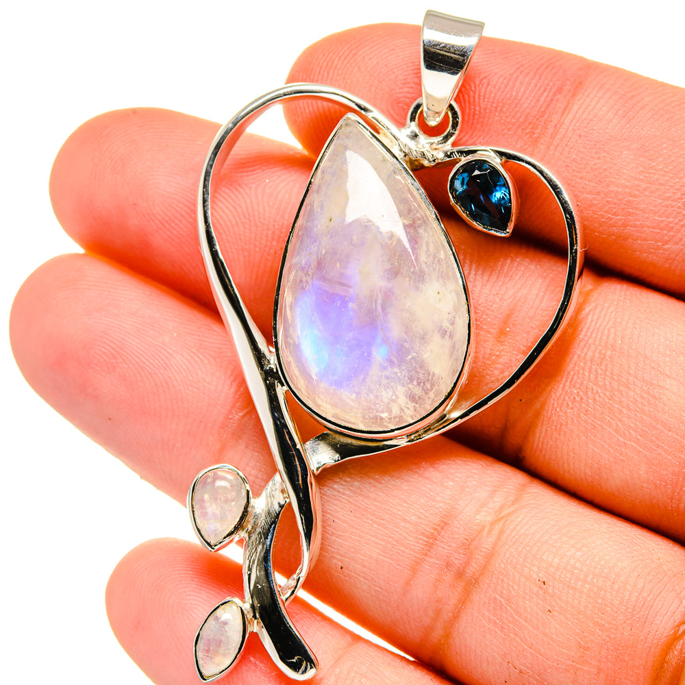 Rainbow Moonstone, Blue Quartz Pendants handcrafted by Anasilvercos - PD15370