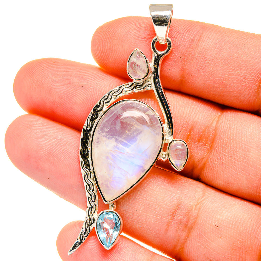 Rainbow Moonstone, Blue Topaz Pendants handcrafted by Anasilvercos - PD15371