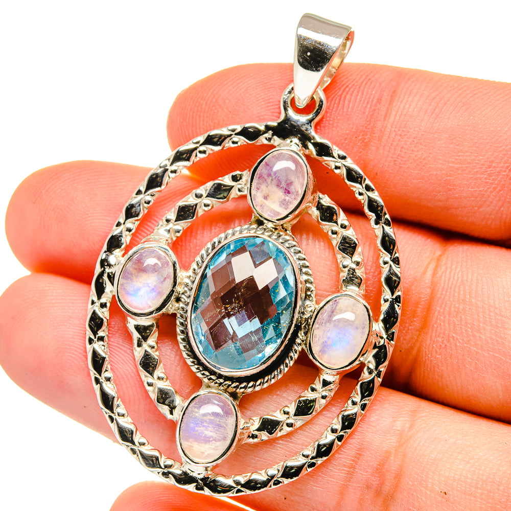 Blue Topaz, Rainbow Moonstone Pendants handcrafted by Anasilvercos - PD15378