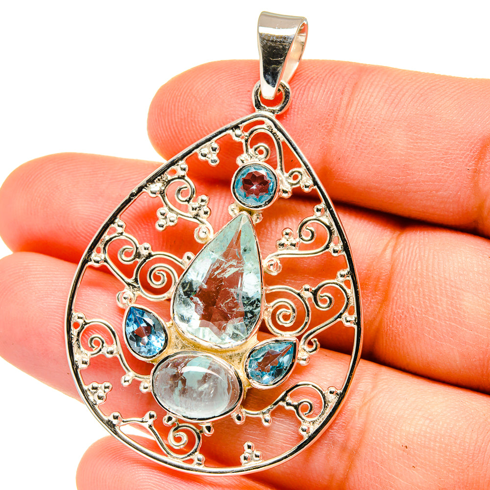 Blue Topaz, Aquamarine Pendants handcrafted by Anasilvercos - PD15382