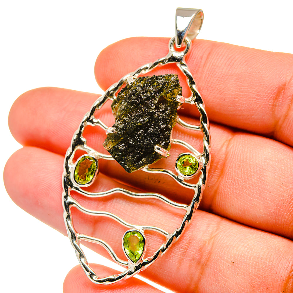 Czech Moldavite, Peridot Pendants handcrafted by Anasilvercos - PD15387
