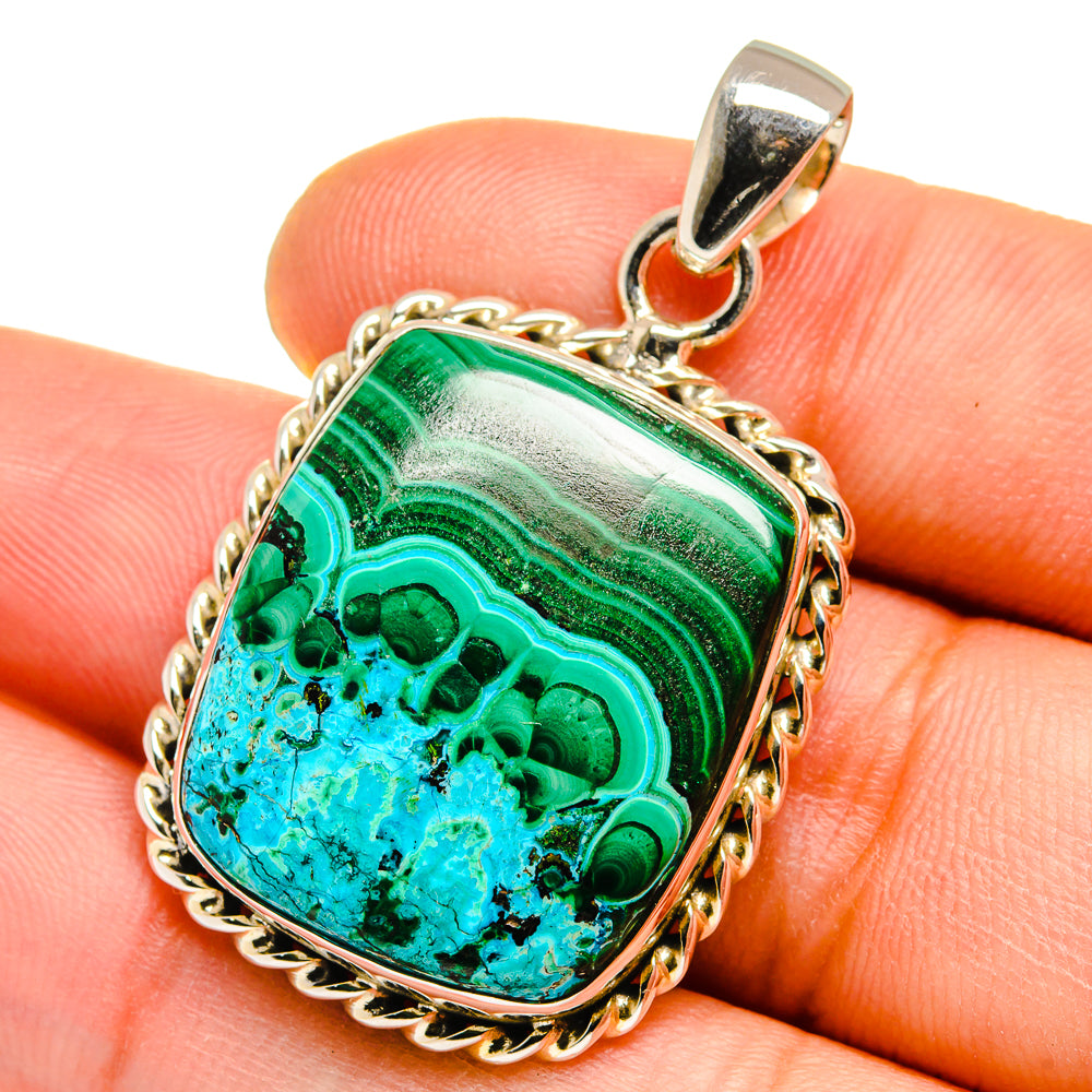 Malachite In Chrysocolla Pendants handcrafted by Anasilvercos - PD15669